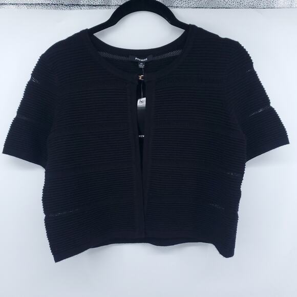 Premise Mod Versatile Minimal Crop Black Textured Short Sleeve Cardi Jacket XS - Picture 1 of 10